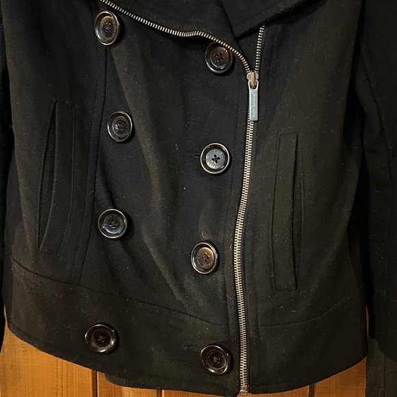 Michael Kors Wool Blend Double Breasted Button/Zip Pea Coat Black Size 8 - Picture 4 of 11
